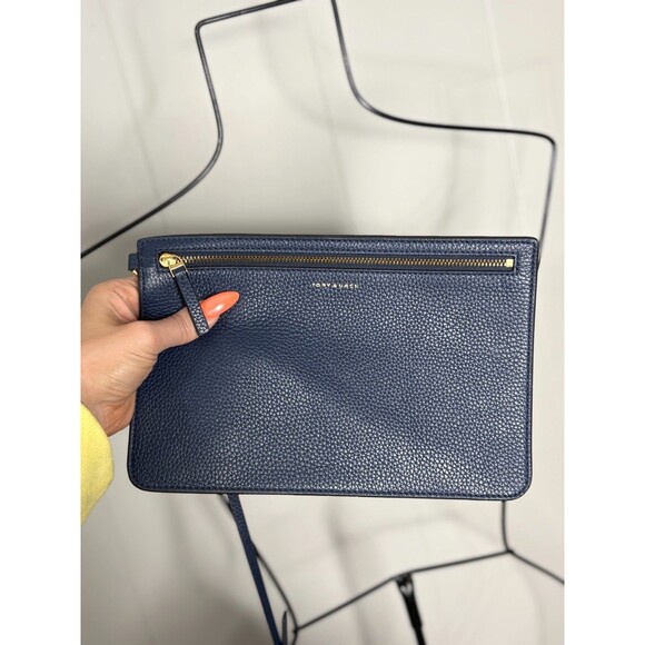 Tory Burch Blake Tote Bag Navy Blue Something Wild Lining Print with Wristlet - Picture 5 of 11